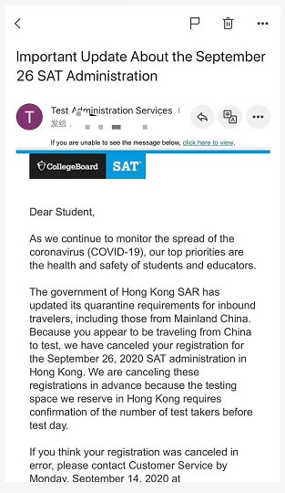 CB取消大陆赴港学生9月和10月的SAT考试！还有哪里的SAT可以报？