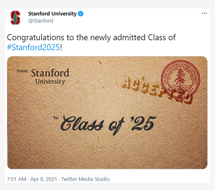2021斯坦福大学RD放榜，中国学生录取情况名单