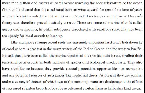 2019年12月21日托福阅读真题Coral Reef Communities分享！