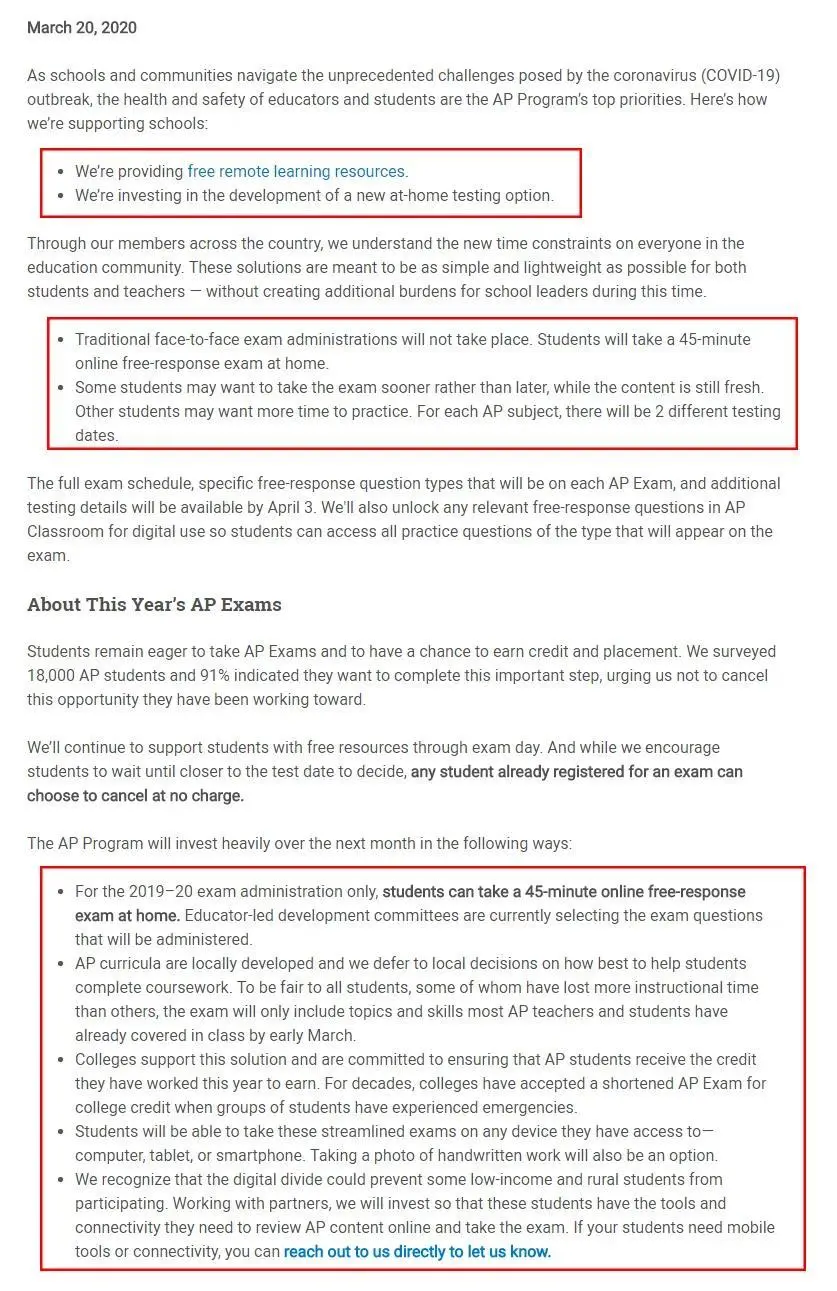 CB最新消息：AP调整为在家考试，一年两场！