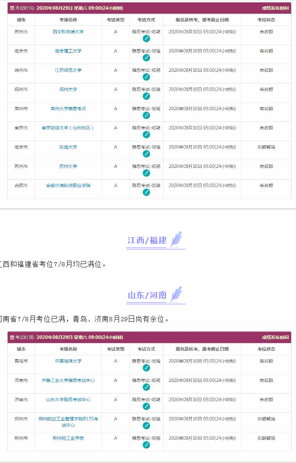 香港台湾越南等雅思复考，国内7/8月雅思考位详情分享！