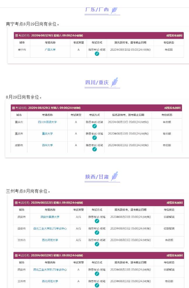 香港台湾越南等雅思复考，国内7/8月雅思考位详情分享！