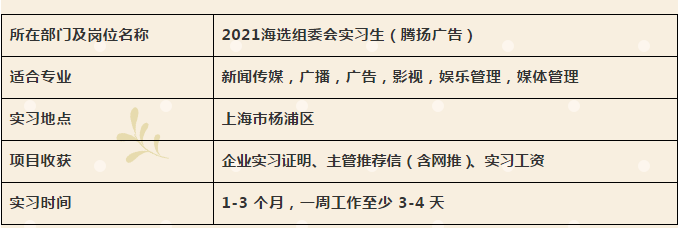 火爆实习项目推荐|中国好声音海选组委会实习内推来了！