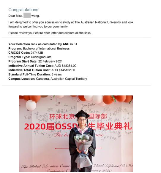 　　ossd课程|从国高的AP课程转学到环球OSSD课程：从手足无措到从容淡定！Eleanor是个爱笑且很有想法的小姑娘，目标澳洲名校，从国际高中转学来到环球国际部加高同步课OSSD。刚开始来环球OSSD上课时，Eleanor感觉有些吃力，学校管得严，每天上午下午上课还要上早晚自习，强度不小，助教老师和班主任时长鼓励她。  　　小姑娘很棒，坚持了下来，很快进入了状态，适应了强度。通过努力，去年11月，Eleanor用环球OSSD课程成绩，申请到了墨尔本大学的商科课程。  　　老师们都感觉到拿到墨尔本预录取后，小姑娘变得更加努力了，上课非常认真地记笔记，不懂的课下找老师问，周末也找老师辅导，努力在自己的能力范围内取得最好的分数。  　　    　　今年Eleanor又拿到了澳国立的免雅思大一直录无条件录取，过往的努力终开花结果，未来的Eleanor一定会感谢在环球国际部加高同步课OSSD时勤奋努力的自己!  　　    　　    　　Eleanor  　　录取情况  　　澳大利亚国立大学  　　墨尔本大学 商科  　　悉尼大学 经济学  　　悉尼大学 商科  　　新南威尔士大学 商科  　　昆士兰大学 商务管理