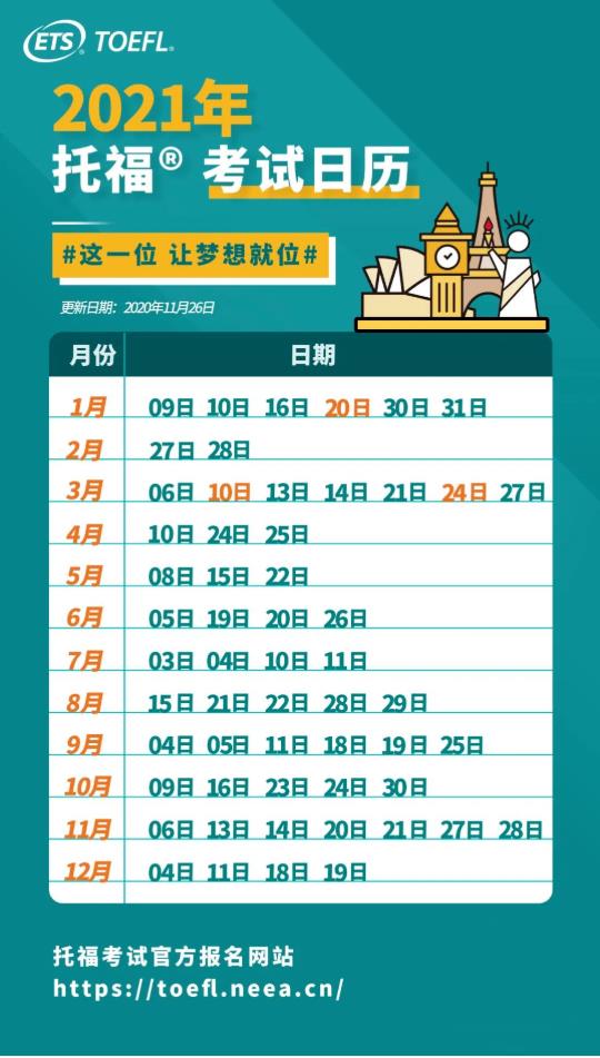 托福再次新增3个考试日期（内含2021年托福考试日历）