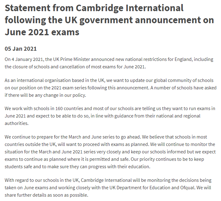 各大考试局针对国际2021年GCSE&A-level夏季考试发声！