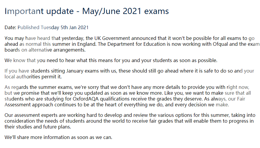 各大考试局针对国际2021年GCSE&A-level夏季考试发声！