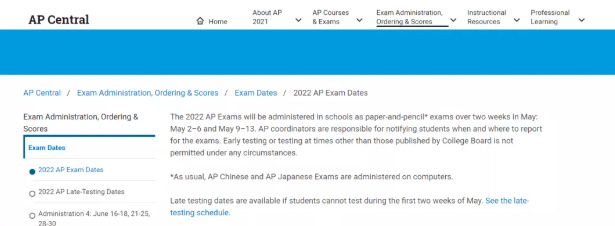 最新！CB更新2022年的AP考试时间表及相关安排！